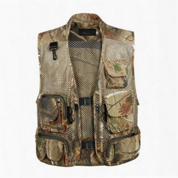 Summer Camouflage Men Mesh Hunting Vest With Pockets Army Green Sleeveless Outdoor Photographer Clothes Male Vest