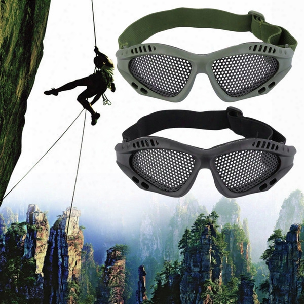 Wholesale-2016 New Durable Outdoor Tactical Goggles Mask Safety Protect Glasses Metal Mesh Eyewear Eye Protective Safety Tactical