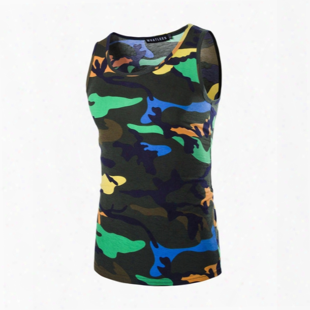 Wholesale-2016 New Summer Stretchy Sleeveless Shirt Fashion Camouflage Gym Tank Top Men Outdoor Bodybuilding Fitness Gym Clothing Tees