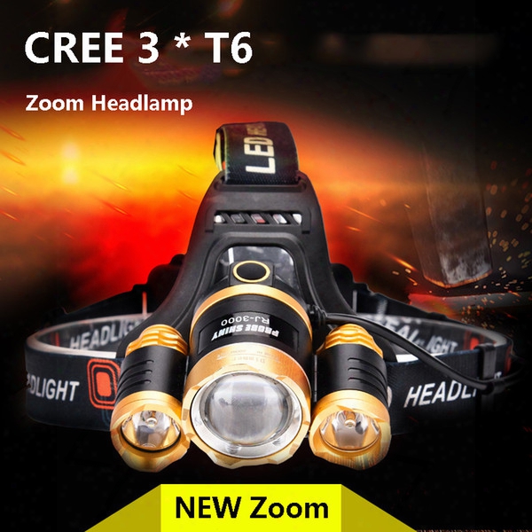 Wholesale-headlamp Led Cree 3 T6 Light 18650 Battery Zoom Waterlroof Outdoor Camping Fishing Hunting High Power Rechargeable Headlight