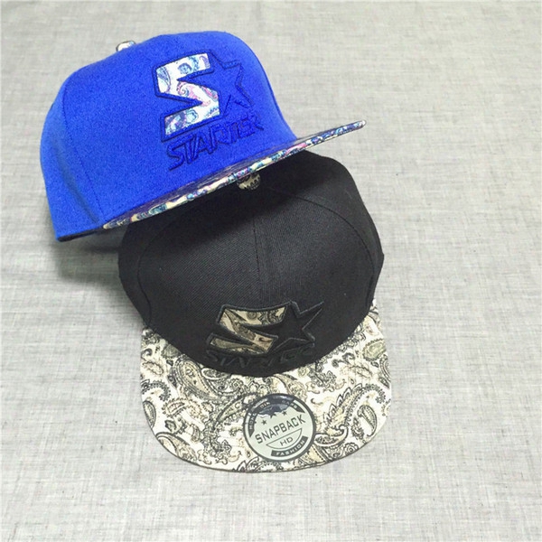 Wholesale- High Quality Men Fashion Starter Embroidery Cotton Blue Snapback Baseball Cap