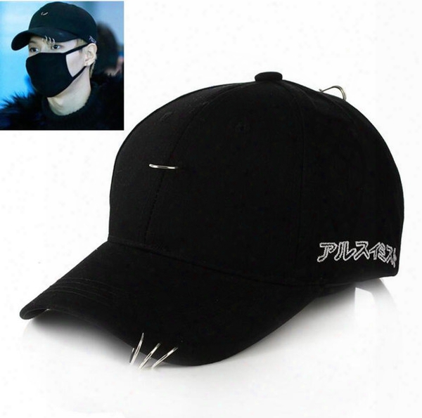 Wholesale- Kpop Gd Cl Bts V Suga Solid Ring Safety Curved Baseball Cap Women Men Curved Brim Plain Blank Snapback Cap Fishing Trucker Hat