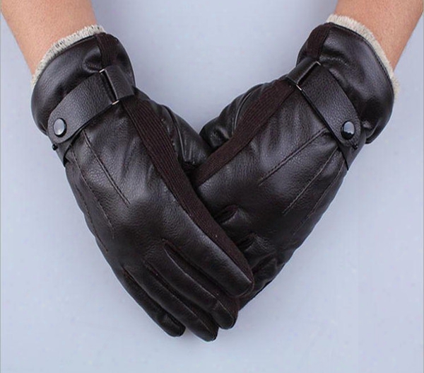 Wholesale-men&#39;s Autumn&amp;winter Outdoor Waterproof Windprooof W Arm Thick Cotton Korean Pu Leather Full Fingerr Gloves
