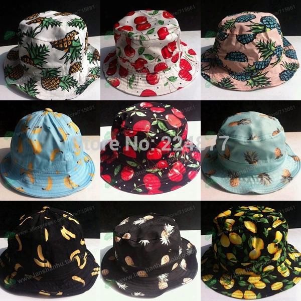 Wholesale-new Lovely Banana Fruit Bucket Hats Printed Sun Hat For Women Oufdoor Sunbonnet Chapeau Touca Designer Fisherman Cap Casquette