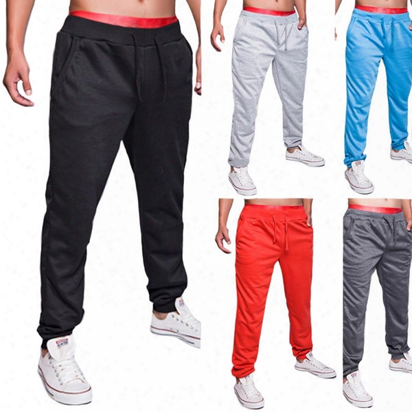 Wholesale-new Trousers Sweat Joggers Hip Hop Men Joggers Pants Slim Fit Drawstring Sweat Pants Outdoors Solid Pattenr Pants 5 Colors