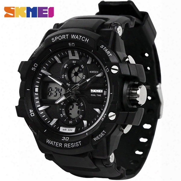 Wholesape- Skmei Men Sports Watches Led Digital Quartz Watch Dual Time Water Resistant Outdoor Relogio Masculino Man Wristwatches 0990