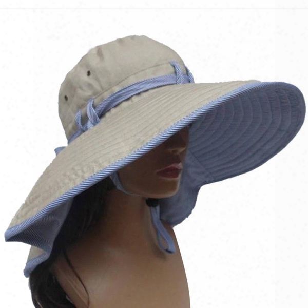 Wholesale-summer Women Hat New Fashion Lace-up Women Sun Cap Large Wide Brim Cotton Breathable Beach Hats Outdoor Hiking Folding Caps