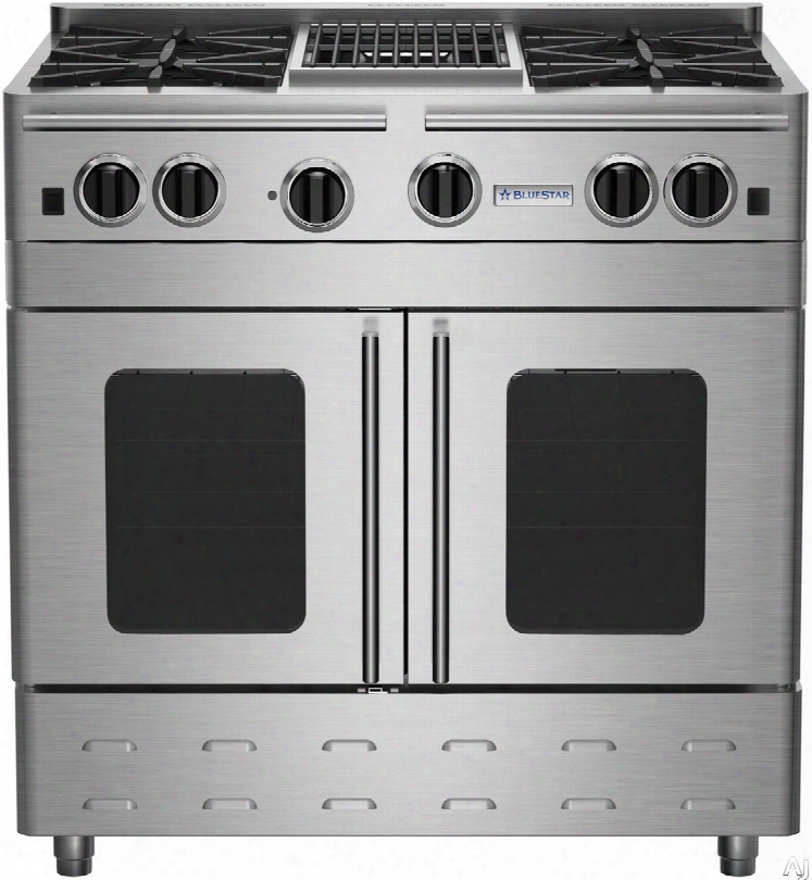 Bluestar Precious Metals Collection Rnb364cbpmv2 36 Inch Stainless Steel Gas Range With 4 Open Burners, 12" Charbroil Grill, Extra-large French Door Convection Oven,1,850-degree Broiler, Continuous Cast Iron Grates, Multiple Color Options And Optiona