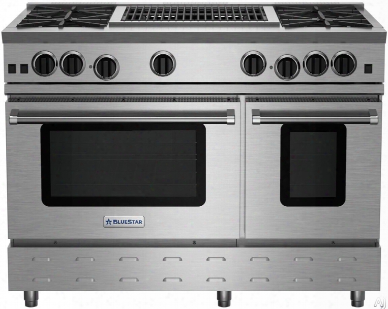 Bluestar Rnb Series Rnb484cbv2 48 Inch Gas Range With 24 Inch Charbroil Grill, 4 Open Burners, Ultranova Burners, Precise Simmer Burner, 2 Convection Ovens, Gliding Oven Rack And 750 Color Options