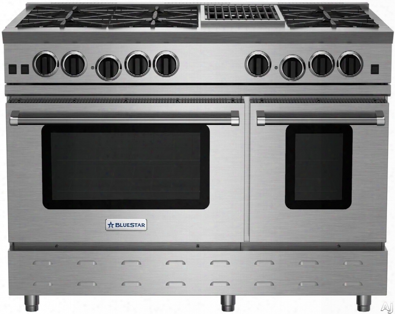 Bluestar Rnb Series Rnb486cbv2 48 Inch Gas Range With 6 Open Burners, 12 Inch Charbroil Grill, Ultranova Burners, Precise Simmer Burner, 2 Convection Ovens, Gliding Oven Rack, 750 Color Options And Manual Clean