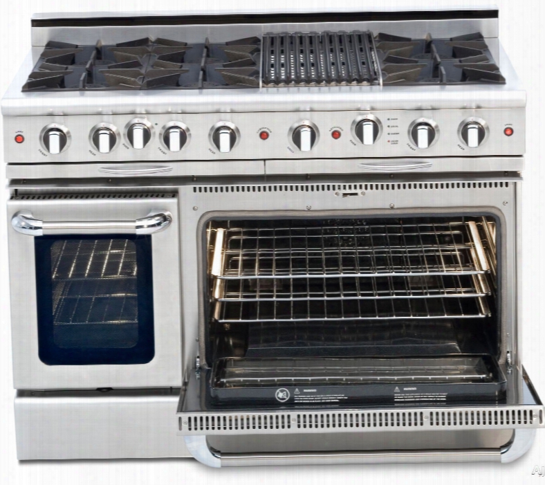 Capital Culinarian Series Cgsr484b2l 48 Inch Pro-style Gas Range With 6 Open Burners, 12" Bbq Grill, Moto-rotis␞ Rotisserie, Self Clean, Ez-glides␞ Drip Trays, Stay-cool␞ Knobs, Flex-oll␞ Oven Racks, 4.6 Cu. Ft. Convection Ov
