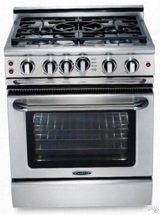 Capital Precision Series Gscr304b 30 Inch Gas Range With 4 Sealed Burners, Moto-rotis␞ Rotisserie, Ez-glides Drip Trays, Stay-cool␞ Knobs, 9" Hybrid Bbq Grill, Flex-roll␞ Oven Racks, Continuous Grates And 4.1 Cu. Ft. Oven