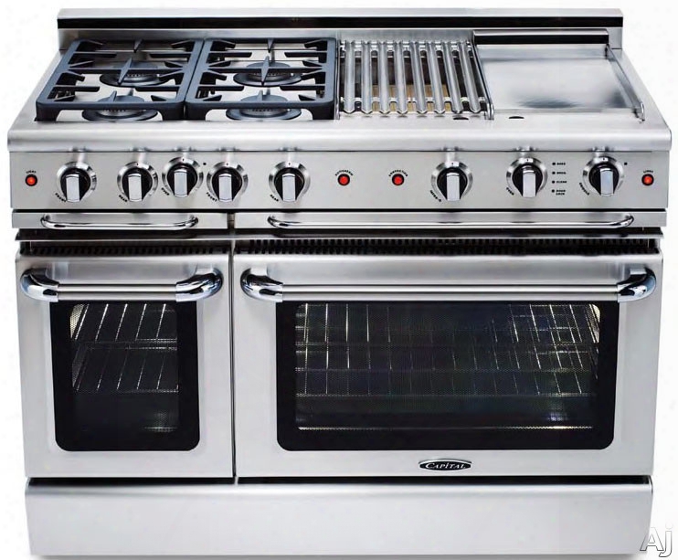 Capital Precision Series Gscr486bl 48 Inch Pro-style Gas Range With 6 Power-flo Sealed Burners, 4.6 Cu. Ft. Convection Large Oven, Self-clean, 12 Inch Grill, Infrared Broiler And Motorized Rotisserie: Liquid Propane
