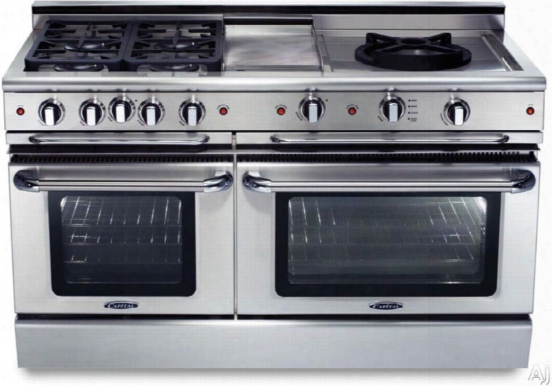 Capital Precision Series Gscr604bg 60 Inch Pro-style Gas Range With 4 Power-flo Sealed Burners, 4.6 Cu. Ft. Convection Large Oven, Self-clean, 24 Inch Griddle, 12 Inch Grill And Motorized Rotisserie