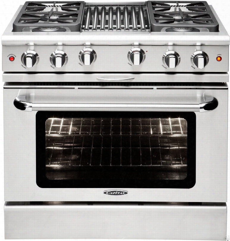 Capital Precision Series Mcr364bl 36 Inch Pro-style Gas Range With 4 Sealed Burners, 19,000 Bu, 4.9 Cu. Ft. Oven, 30,000 Btu Oven Bake, Hybrid Radiant Bbq Grill, Interior Oven Light And Continuous Grates: Liquid Propane