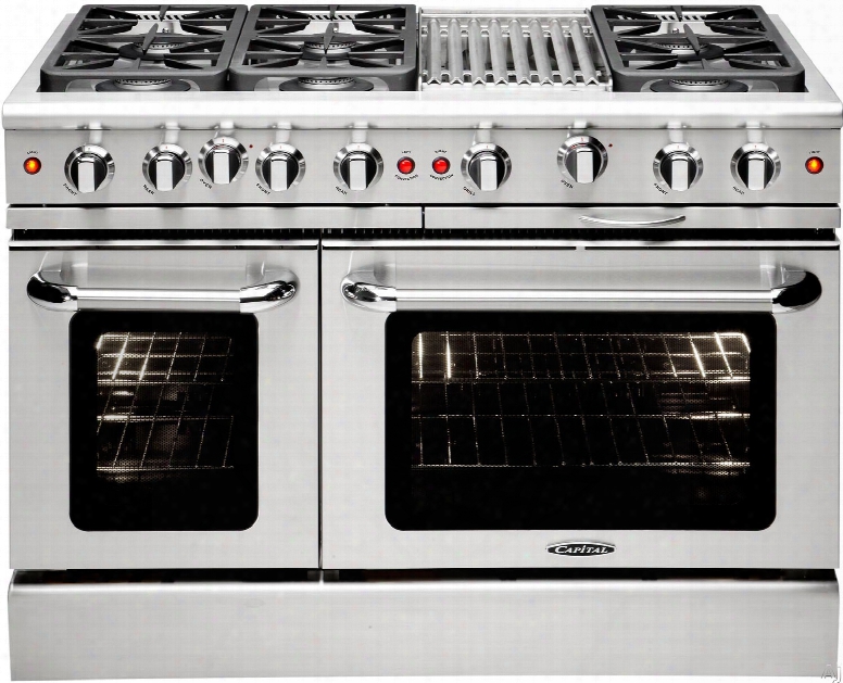 Capital Precision Series Mcr486bl 48 Inch Freestanding Gas Range With 6 Sealed Burners, 19,000 Btu, 4.9 Cu. Ft. Oven, 30,000 Btu Oven Bake, Hybbrid Radiant Bbq Grill, Interior Oven Light And Continuous Grates: Liquid Propane