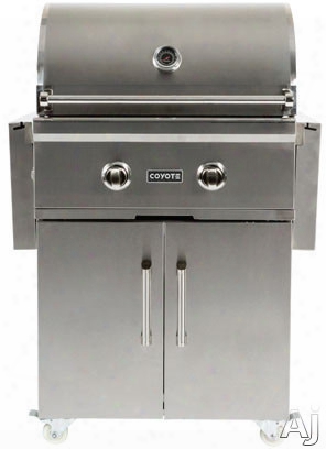 Coyote C-series C1c28fs 28 Inch Freestanding Gas Grill With 640 Sq. In. Cooking Area, 40,000 Total Btu, 2 High Performance Infinity Burners, Stainless Steel Grates, Coyote Heat Control Grids, Warming Rack And Interior Hood Lights