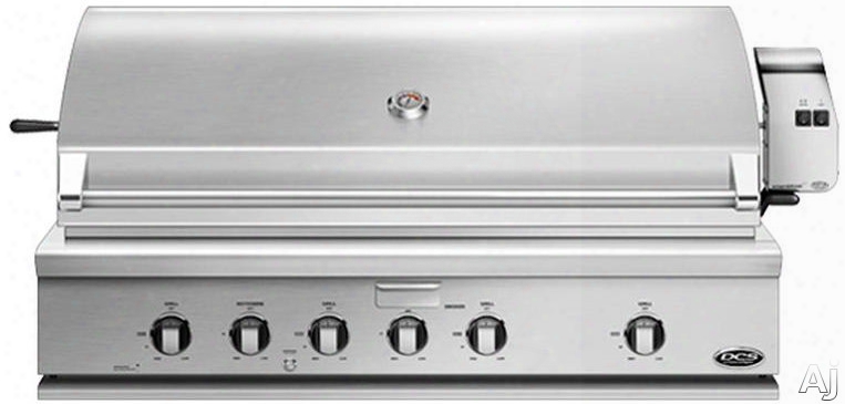 Dcs Bh148r 48 Inch Built-in Gas Grill With 1,182 Sq. In. Cooking Area, Stainless Steel Grates, 121,500 Btu, 4 Grill Burners, Integrated Rotisserie Burner, Smoker Tray With Burner, Grease Management And Hood Temperature Gauge