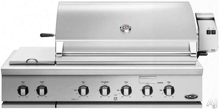 Dcs Bh148rs 48 Inch Built-in Gas Grill With 1,115 Sq. In. Cooking Area, Stainless Steel Grates, 126,500 Btu Total Output, 3 Grill Burners, 2 Side Burners, Integrated Rotisserie Burner, Smoker Tray With Burner, Grease Management And Hood Etmperature Gaugee