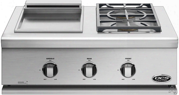 Dcs Liberty Collection Bfgc30bgd 30 Inch Built-in Gas Dual Side Burner And Griddle With 2 Sealed Burners, 17,000 Burner Btu, 12,000 Griddle Btu, 304 Series  Stainless Steel And Grill Cover Included