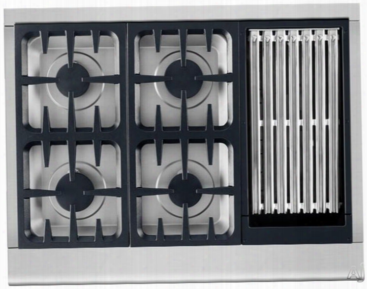 Dcs Professional Series Cpv364g 36 Inch Pro-style Gas Rangetop With 4 Sealed Burners, 12,0 00 Btu Grill, Grease Management System, 18,000-btu Griddle, Continuous Grates And Illuminated Knobs