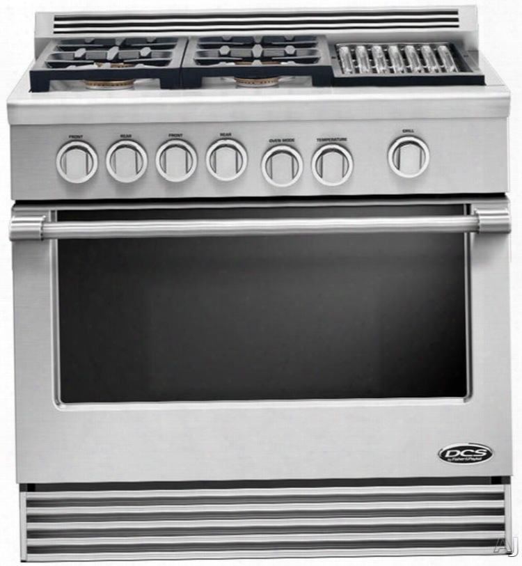 Dcs Professional Series Rdv364g 36 Inch Pro-style Slide-in Dual Fuel Range With 4 Sealed Burners, 4.7 Cu. Ft. Self-cleaning Oven, 5 Adjustable Extension Telescopic Racking System And Illuminated Knobs