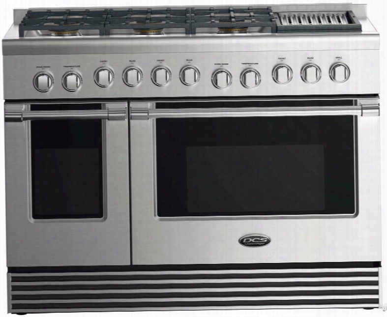 Dcs Rdv2486gl 48 Inch Dual Fuel Range With 6 Sealed Gas Burners, 4.8 Cu. Ft. Electric Convection Oven, 2.1 Cu. Ft. Secondary Electric Oven, Grill, Proofing Mode, Simmer Setting On All Burners, Illuminated Metal Control Knobs And Self Clean Mode