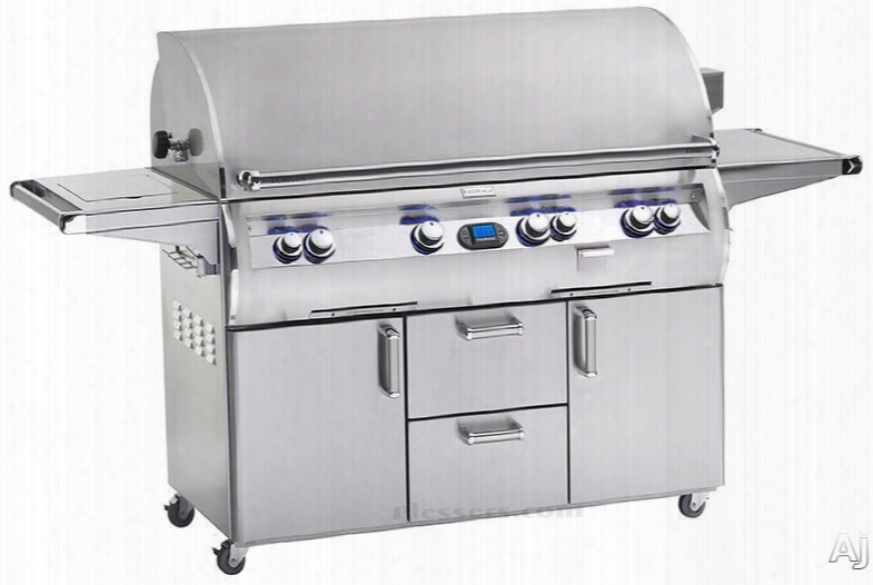 Fire Magic Echelon Collection E1060s4lan62 86 1/4 Inch Freestanding Grill With 1,056 Sq. In. Grilling Area, 115,000 Btu, Flush Mounted Side Burner, 1 Infrared Burner, Analog Thermometer, 16-gauge Stainless Steel Flavor Grids, Halogen Lighting, Heat Zone S