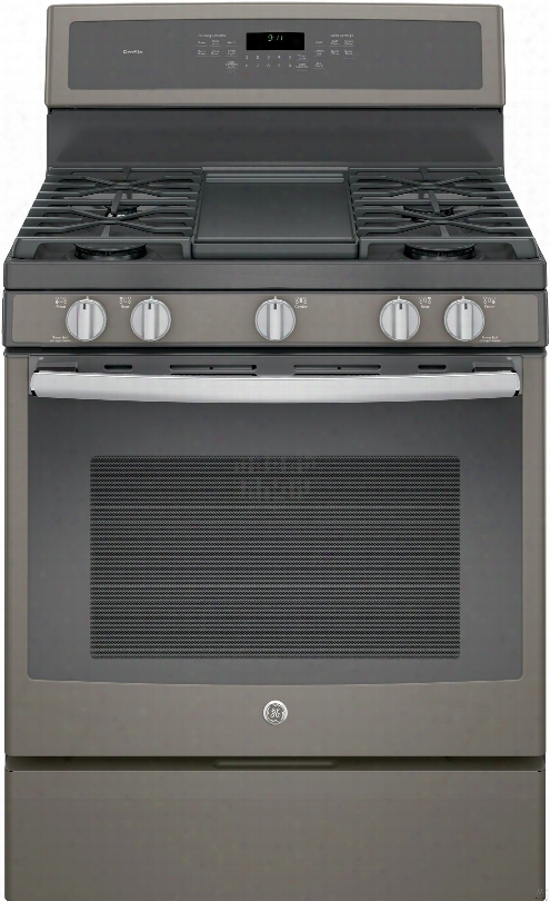 Ge Profile Pgb911eejes 30 Inch Freestanding Gas Range With Chef Connect, Convection, Steam Self-clean, Power Boil Burners, Reversible Grill-griddle, 5.6 Cu. Ft. Capacity, 5 Sealed Burners, Storage Drawer And Star-k Certified: Slate