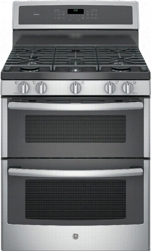 Ge Profile Pgb960 30 Inch Freestanding Double Oven Gas Range With Convection, Chef Connect, Reversible Grill-griddle, Steam Self Clean, Power Boil Burners, 5 Sealed Burners, 6.8 Cu. Ft. Oven And Star-k Certified Sabbath Mode