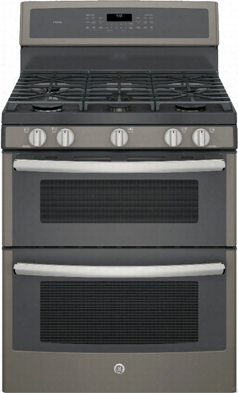 Ge Profile Pgb960eejes 30 Inch Freestanding Double Oven Gas Range With Convection, Chef Connect, Reversible Grill-griddle, Steam Self Clean, Power Boil Burners, 5 Sealed Burners, 6.8 Cu. Ft. Oven And Star-k Certified Sabbath Mode: Slate