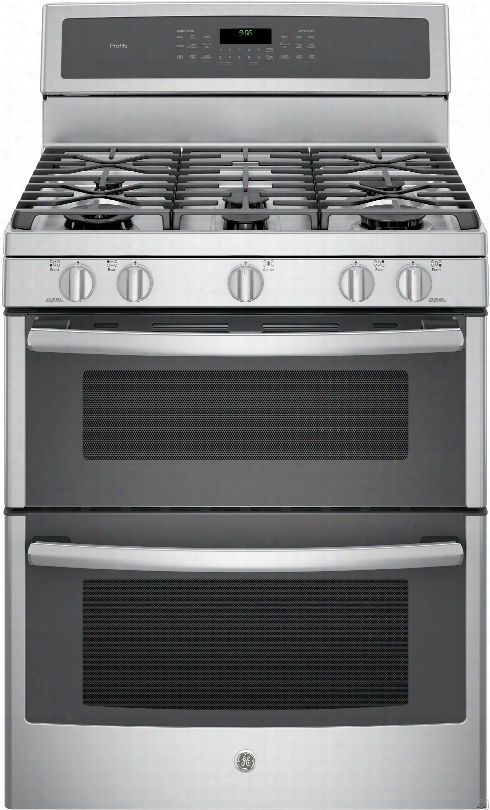 Ge Profile Pgb980zejss 30 Inch Freestanding Double Oven Gas Range With Convection, Chef Connect, Tri-ring Burner, Dual-purpose Center Burner, Reversible Grill-griddle, Self-clean, 5 Sealed Burners, 6.8 Cu. Ft. Oven And Star-k Certified