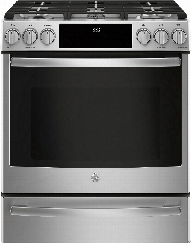 Ge Profile Pgs930selss 30 Inch Slide-in Gas Range With True Convection, Wifi Connect, Integrated Grill-griddle, Tri-ring Burner, Steam Clean, Storage Drawer, Continuous Grates, 5 Sealed Burners, 5.6 Cu. Ft. Capacity, Star-k Certified And Ada Compliant: St