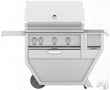 Hestan Gabr36cx 55 Inch Freestanding Grill With 653 Sq. In. Grilling Area, 3 Trellis Burners, Rotisserie, 89,000 Btu, Built-in Worktop, Horizon Spring Assisted Hood, Warming Rack, Temperature Gauge And One-push Ignition: Stainless Steel