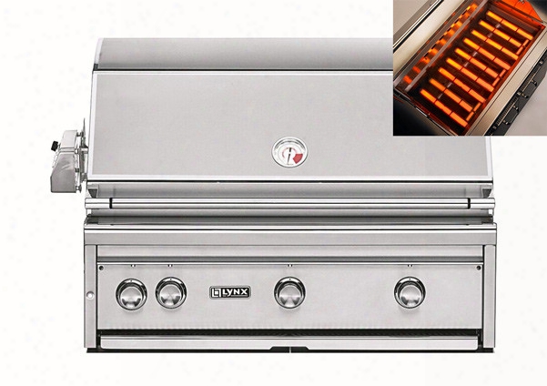 Lynx Professional Grill Series L36asrng 36 Inch Built-in Gas Grill With 935 Sq. In. Cooking Surface, 3 Prosear2 Burners, 3-speed Rotisserie, Hot Surface Ignition And Blue Led Control Illumination: Natural Gas