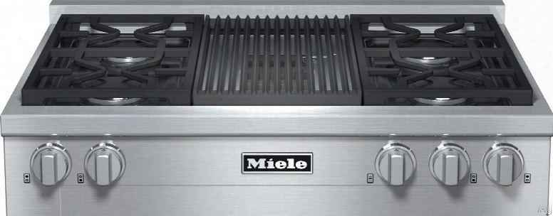 Miele Kmr1135 36 Inch Pro-style Gas Rangetop With 4 Sealed M Pro Dual Stacked Burners, Truesimmer, Dishwasher-safe Grates, Automatic Re-ignition, Backlit Knobs And M Pro Grill