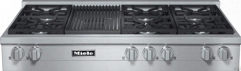Miele Kmr1355 48 Inch Pro-style Gas Rangetop With 6 Sealed M Pro Dual Stacked Burners, Truesimmer, Dishwasher-safe Grates, Automatic Re-ignition, Backlit Knobs And M Pro Grill