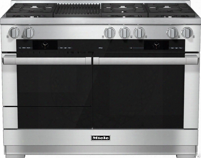 Miele M-touch Series Hr1955dfgr 48 Inch Pro-style Dual-fuel Range With 6 M Pro Dual Sacked Sealed Burners, Twinpower Convection Oven, Speed Oven, Wireless Roast Probe, M Pro Grill, Warming Drawer And Self-clean: Natural Gas