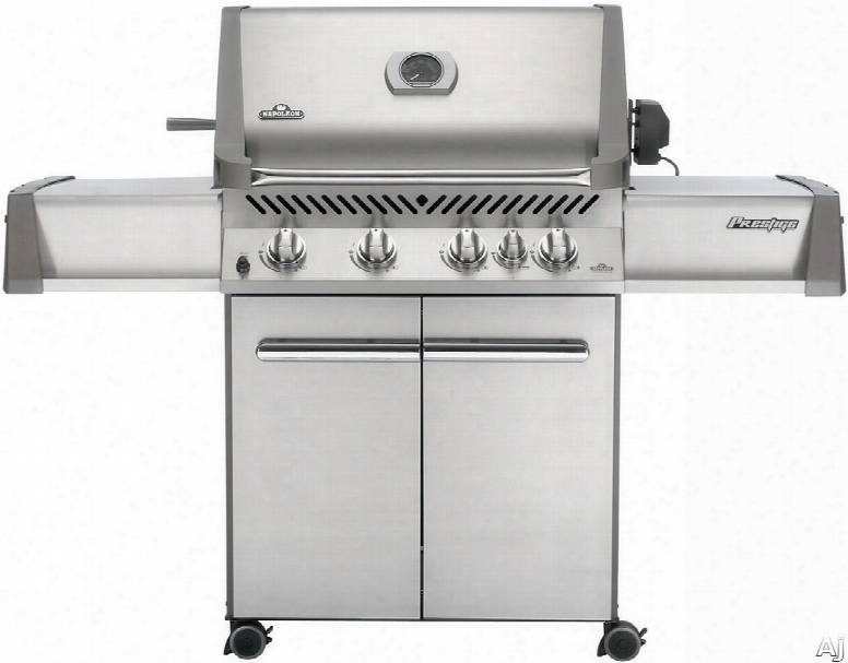 Napoleon Prestige I Rb Series P500rbnss2 64 Inch Freestanding Gas Grill With Infrared Budner, Rotisserie, Jetfire Ignition, Wave Cooking Rods, Soft Touch Controls, Lift Ease Lid Easy Roll Casters, Side Shelves, 5 Stainless Steel Burners, 66,000 Toatl Btus