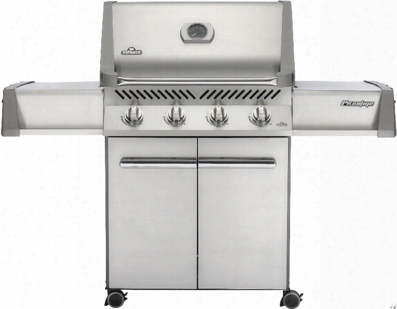 Napoleon Prestige I Series P500nss2 64 Inch Freestanding Gas Grill With Jetfire Ignition, Cast Iron Grids, Soft Touch Controls, Lift Ease Lid, Stainless Steel Heat Diffuser, Easy Roll Casters, 4 Burners, Side Shelf, 48,000 Total Btus And 760 Sq. In. Cooki