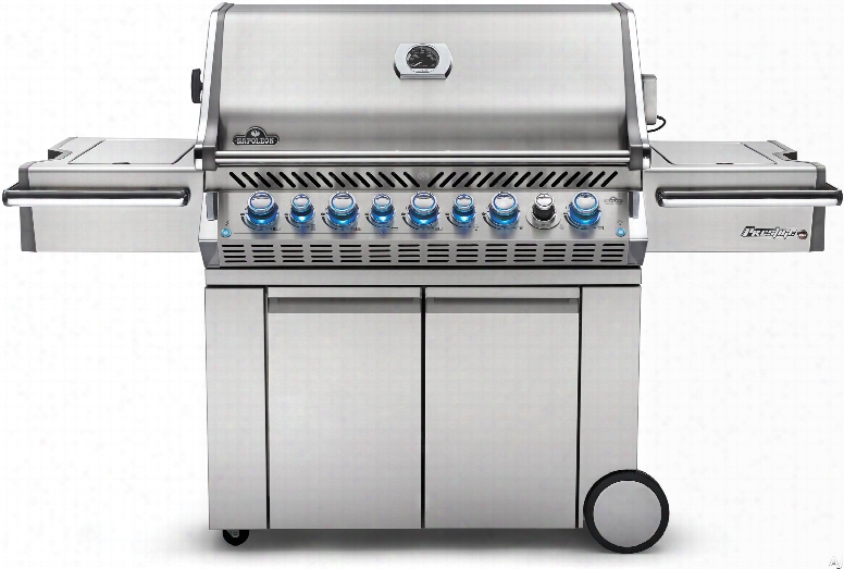 Napoleon Prestige Pro Series Pro665rsib1 77 Inch Freestanding Gas Grill With 1,150 Sq. In. Cooking Area, 98,000 Total Btu, 5 Stainless Steel Main Burners, Infrared Side/rotisserie Burners And Smoker Tray