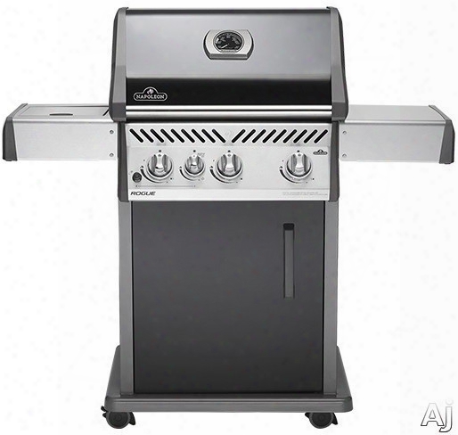 Napoleon Rogue Series R425sbnk 32 Inch Gas Grill With Accu- Probe, Jetfire Ignition, Wave Cast Iron Grid, 3 12,000 Btu Stainless Steel Tube Burners, 9,000 Btu Open Side Burner, Steel Cart, 535 Sq. In. Total Area And Black Enamel Lid: Natural Gas
