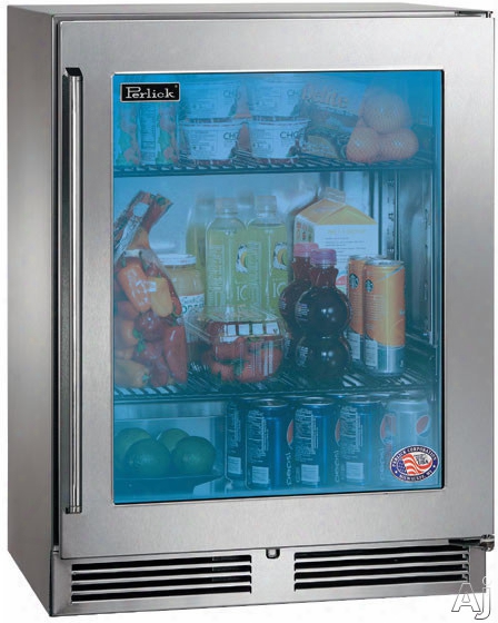 Perlick Signature Series Hh2ro33r 24 Inch Built-in Counter Depth Outdoor Refrigerator With 2 Full-extension Pull-out Shelves, Digital Temperature Control, 525 Btu Commercial-grade Compressor And Led Lighting: Stainless Steel-glass, Correctly Hinge Door Swing