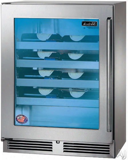 Perlick Signature Series Hh24wo33l 24 Inch Built-in Coun Ter Depth Outdoor Wine Reserve With 3.1 Cu. Ft. Capacity, 20 Wine Obttle Capacity, 4 Full-extension Wine Racks, Digital Temperature Control And Door Lock Option: Stainless Steel-glass, Left Hinge Doo