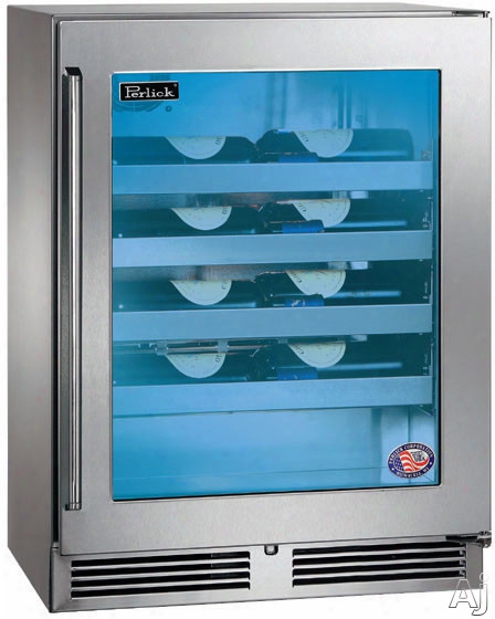 Perlick Signature Series Hh24wo33r 24 Inch Built-in Counter Depth Outdoor Wine Reserve With 3.1 Cu. Ft. Capacity, 20 Wine Bottle Capacity, 4 Full-extension Wine Racks, Digital Temperature Control And Door Lock Option: Tainless Steel-glass, Right Hinge Do