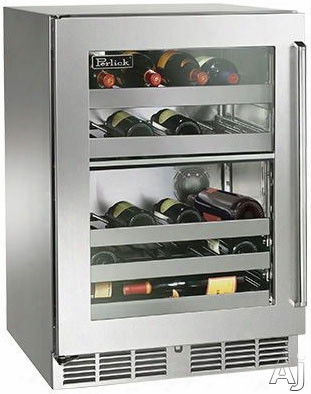 Perlicck Signature Series Hp24do33l 24 Inch Built-in Undercounter Outdoor Dual-zone Wine Reserve With 32-bottle Capacity, 4 Wine Shelves, 5.0 Cu. Ft. Volume And Digital Temperature Control: Stainless Steel-glass, Left Hinge Door Swing