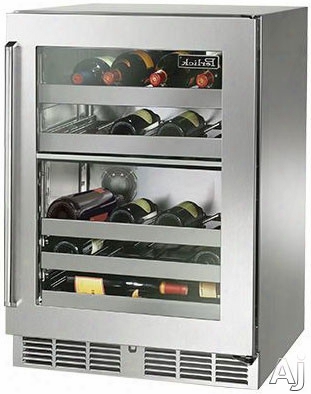 Perlick Signature Series Hp24do33r 24 Inch Built-in Undercounter Outdoor Dual-zone Wine Reserve Wigh 32-bottle Capacity, 4 Wine Shelves, 5.0 Cu. Ft. Volume And Digital Temperature Control: Stainless Steel-glass, Right Hinge Door Swing