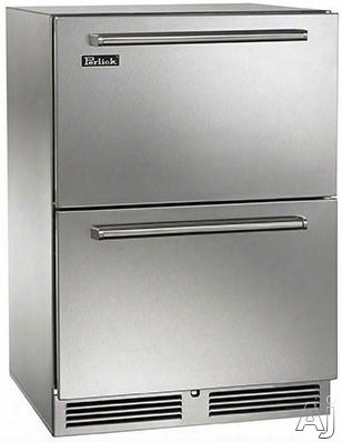 Perlick Signature Series Hp24fo35 24 Inch Built-in Undercounter Outdoor Freezer Drawers With 5.2 Cu. Ft. Capacity, Digital Temperature Controls, Optional Lock And Optional Stackking Kit: Stainless Steel