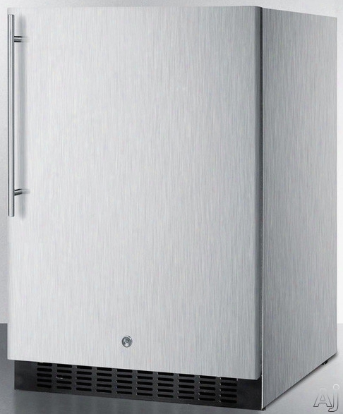 Summit Spr627oscsshv 24 Inch Outdoor Undercounter Refrigerator With Adjustable Glass Shelves, Digital Thermostat, Door Lock, Internal Fan, Led Lighting, 4.6 Cu. Ft. Capacity, Commercially Approved And Energy Star: Stainless Steel Cabinet, Thin Handle