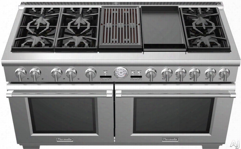 Thermador Pro Grand Prd606rcg 60 Inch Dual Fuel Range With 6 Sealed Star Burners, Convection, 10.6 Cu. Ft. Total Capacity And Self-cleaning Mode: 12 Inch Griddle, 12 Inch Grill